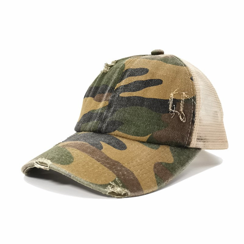 Wholesale Summer, spring and autumn light board old outdoor sunscreen grid washed ponytail baseball cap