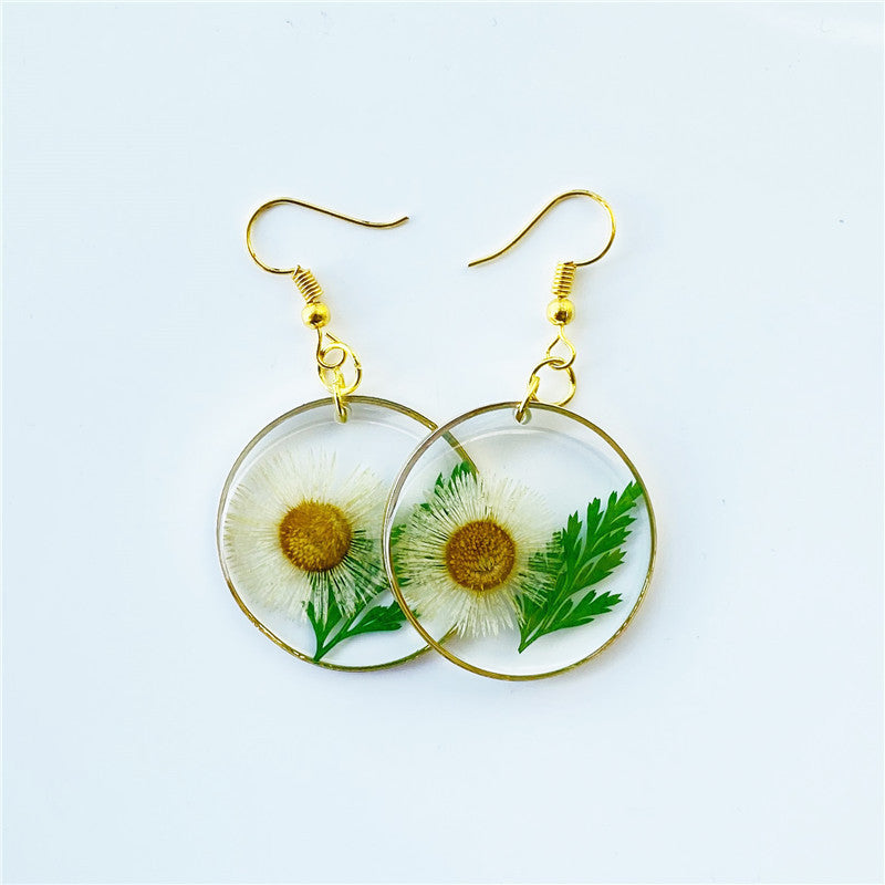 Wholesale 6pcs Simple Fashion Handmade Dripping Resin Real Flower Earrings