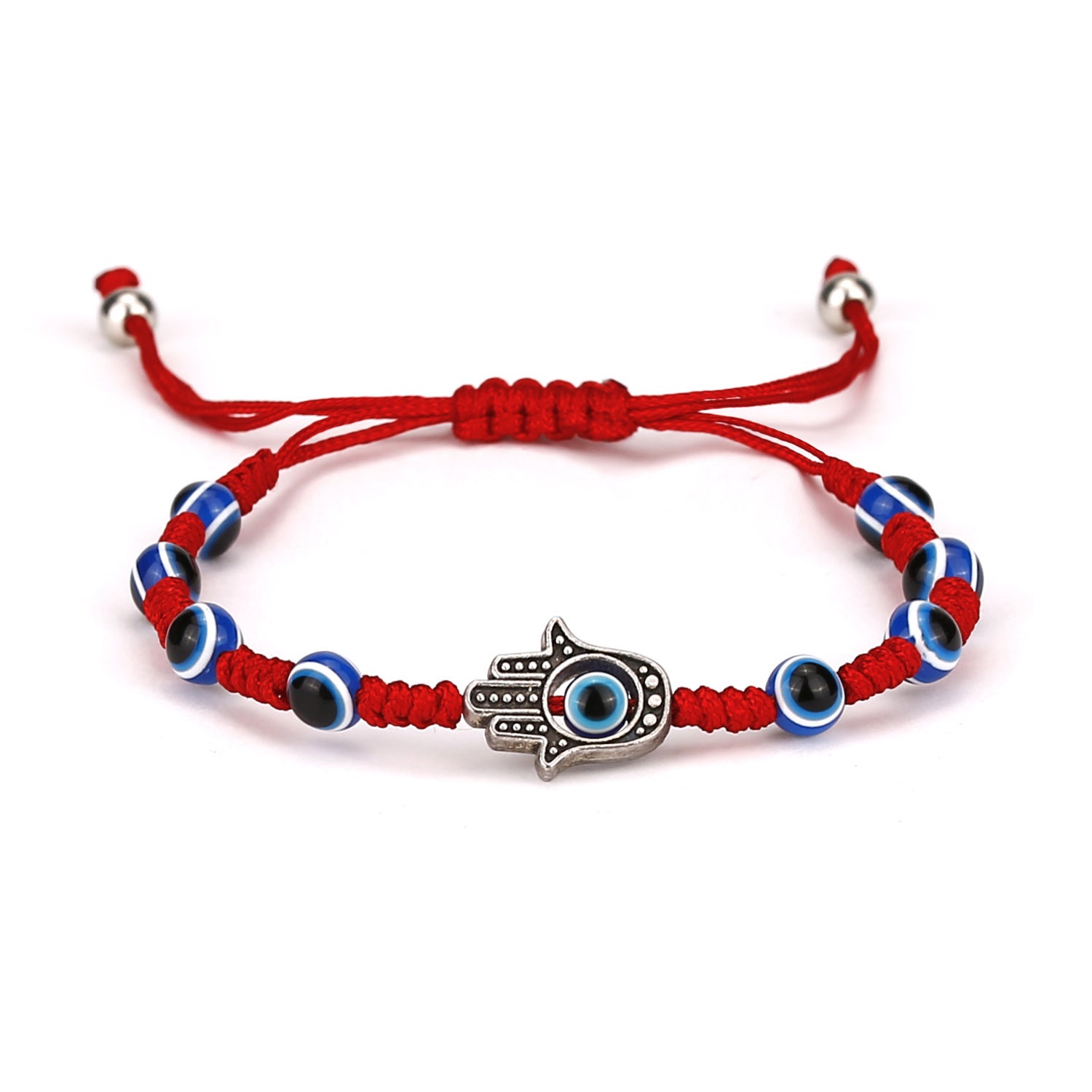 Wholesale Evil Eye Hand Palm Blue Eyes Red Rope Braid Adjustable Alloy Bracelet