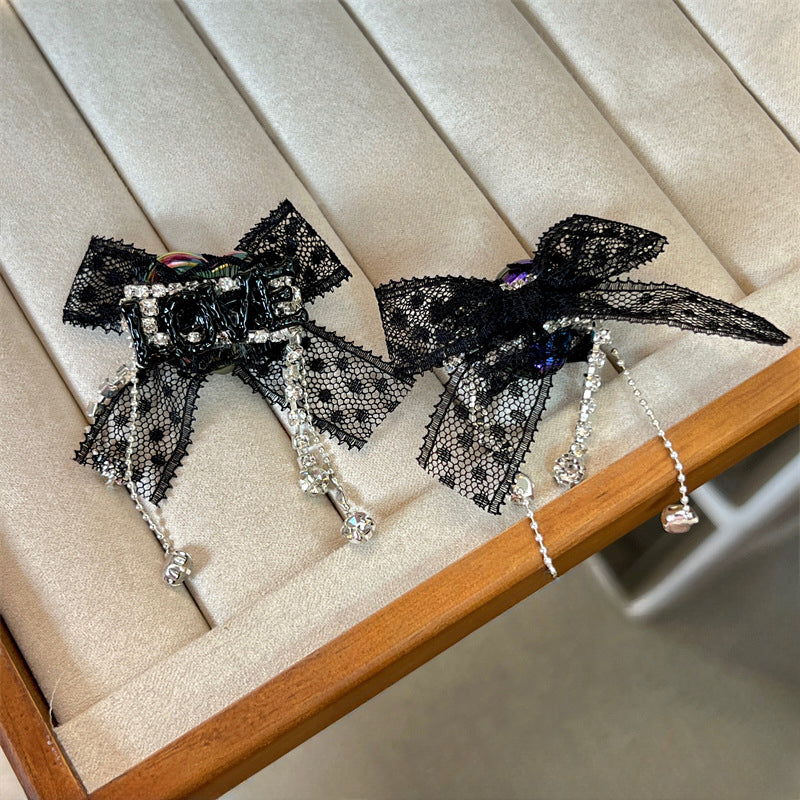 Wholesale Dark Black Peach Heart Diamond Chain Bow Lace Accessories