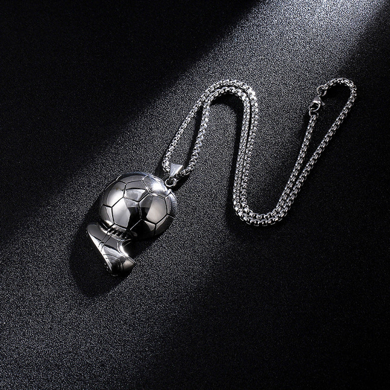 Wholesale  Football Pendant Retro Men' s Stainless Steel Chain Necklace