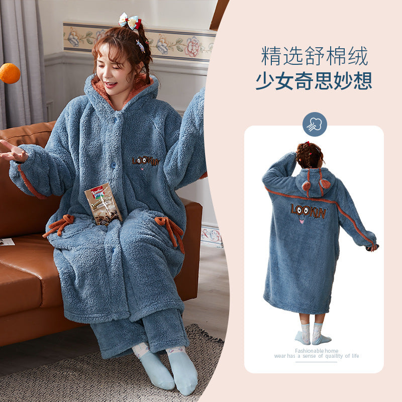 Wholesale Shu Cotton Velvet Autumn and Winter Thickened Outer Wear Flannel Set Pajamas