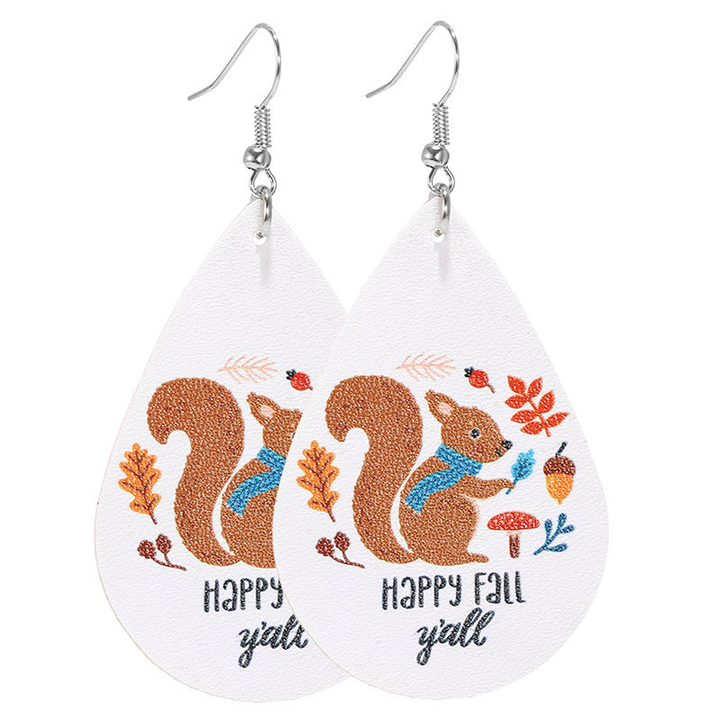 Wholesale Thanksgiving Pumpkin Turkey Festival Skin Maple Leaf PU Earrings