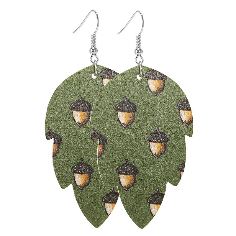 Wholesale Thanksgiving Pumpkin Turkey Festival Skin Maple Leaf PU Earrings