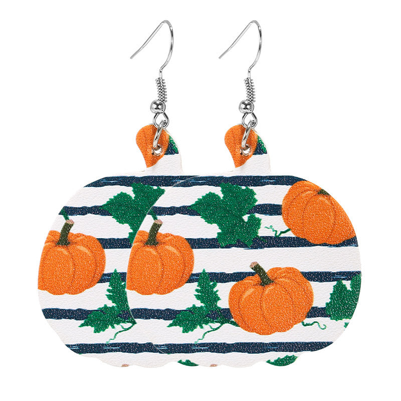 Wholesale Thanksgiving Pumpkin Turkey Festival Skin Maple Leaf PU Earrings