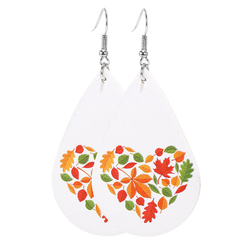 Wholesale Thanksgiving Pumpkin Turkey Festival Skin Maple Leaf PU Earrings