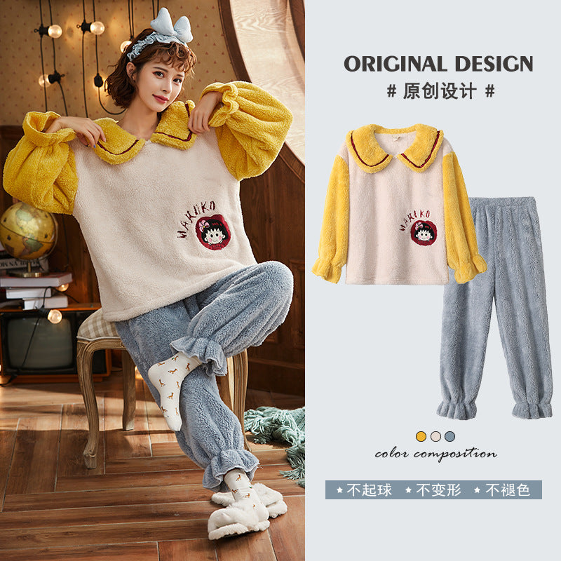 Wholesale Shu Cotton Velvet Autumn and Winter Thickened Outer Wear Flannel Set Pajamas