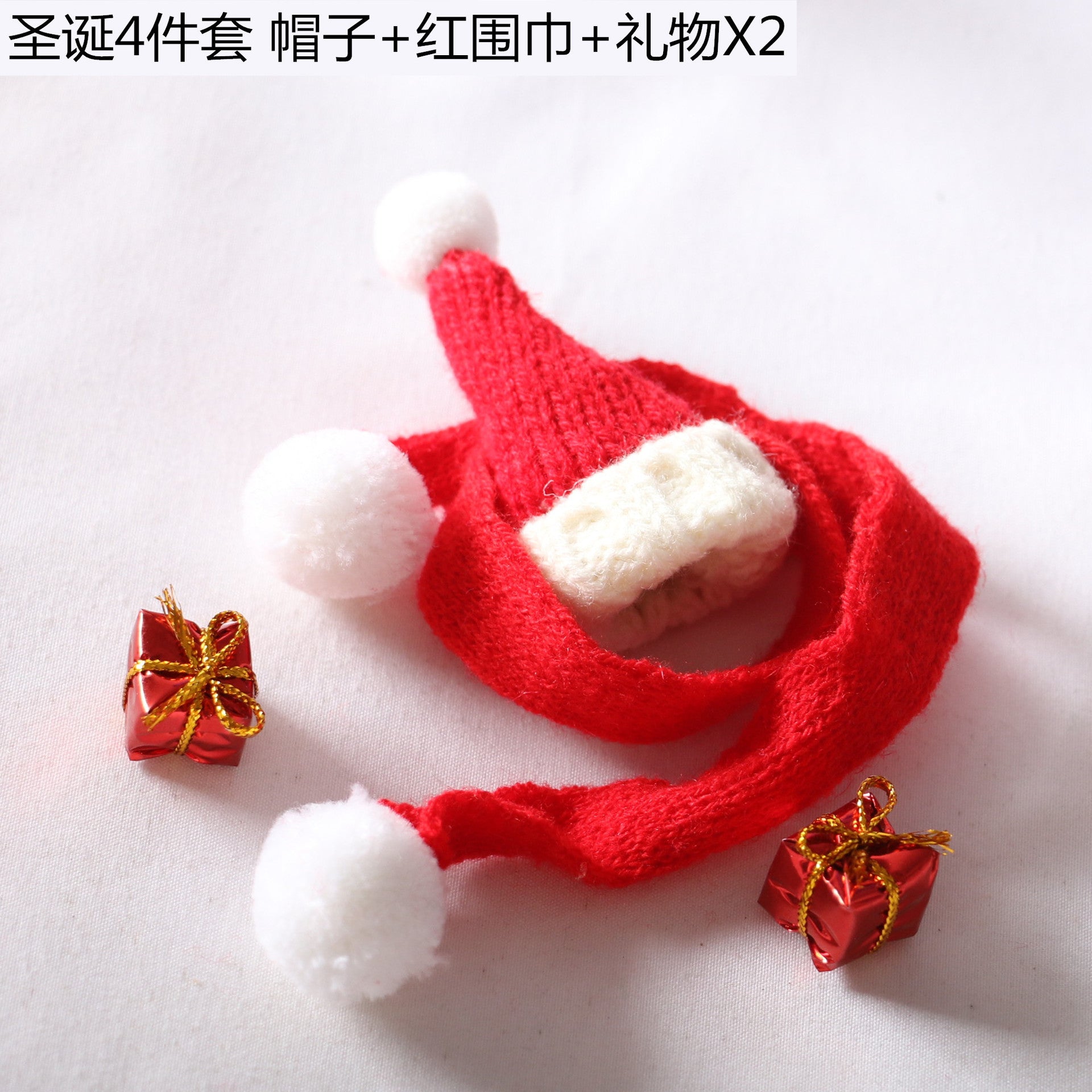 Wholesale Dollhouse1:12 Dollhouse model mini knitted hat stretch Christmas hat gift with Scarf model