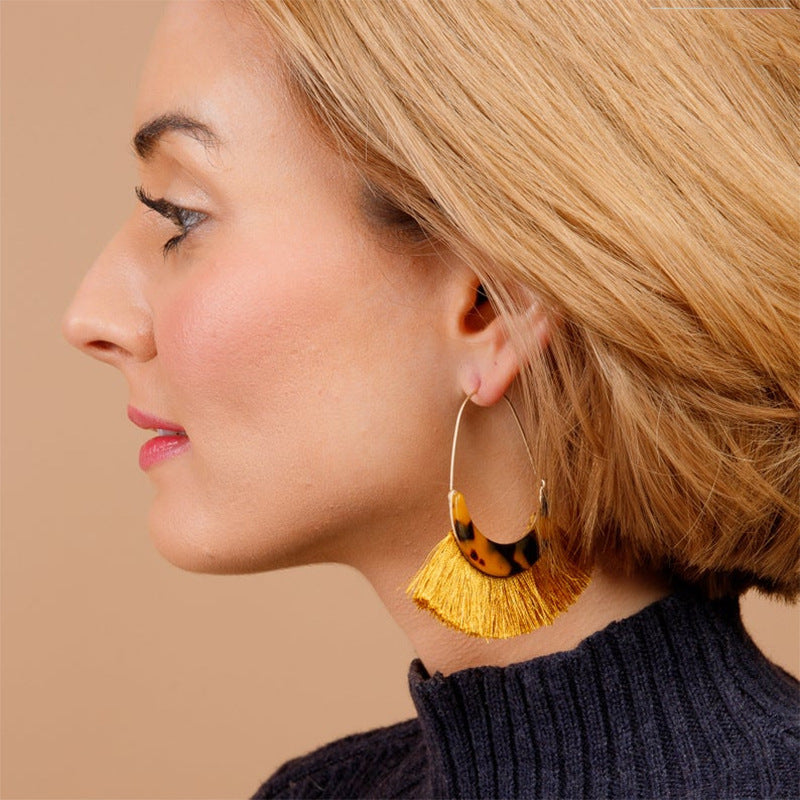 Wholesale Acetate Tassel Fabric Earrings