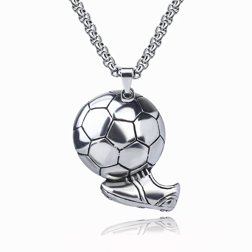 Wholesale  Football Pendant Retro Men' s Stainless Steel Chain Necklace