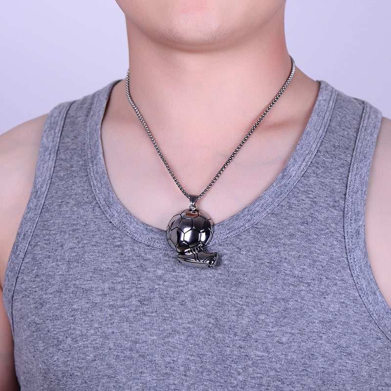 Wholesale  Football Pendant Retro Men' s Stainless Steel Chain Necklace