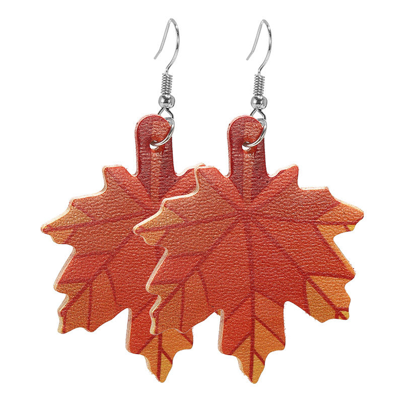 Wholesale Thanksgiving Pumpkin Turkey Festival Skin Maple Leaf PU Earrings