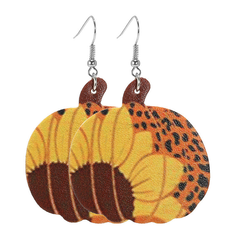 Wholesale Thanksgiving Pumpkin Turkey Festival Skin Maple Leaf PU Earrings