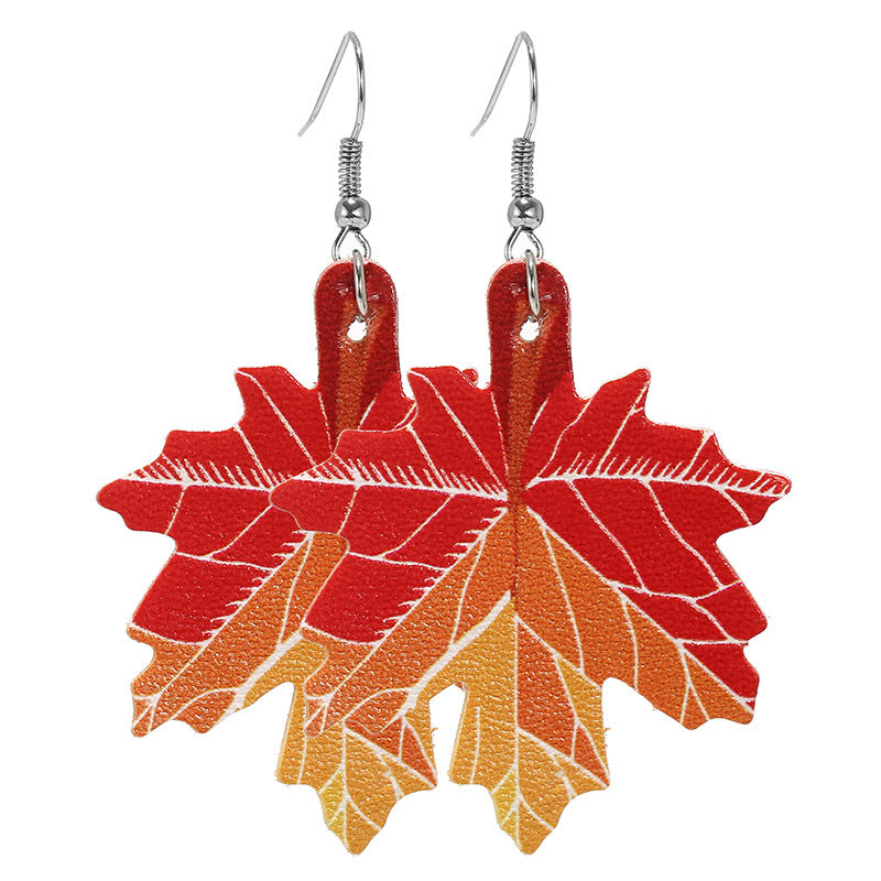 Wholesale Thanksgiving Pumpkin Turkey Festival Skin Maple Leaf PU Earrings