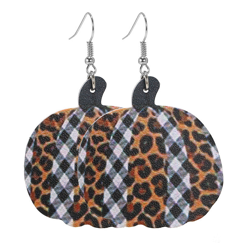 Wholesale Thanksgiving Pumpkin Turkey Festival Skin Maple Leaf PU Earrings