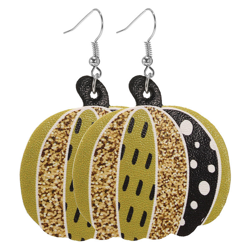 Wholesale Thanksgiving Pumpkin Turkey Festival Skin Maple Leaf PU Earrings