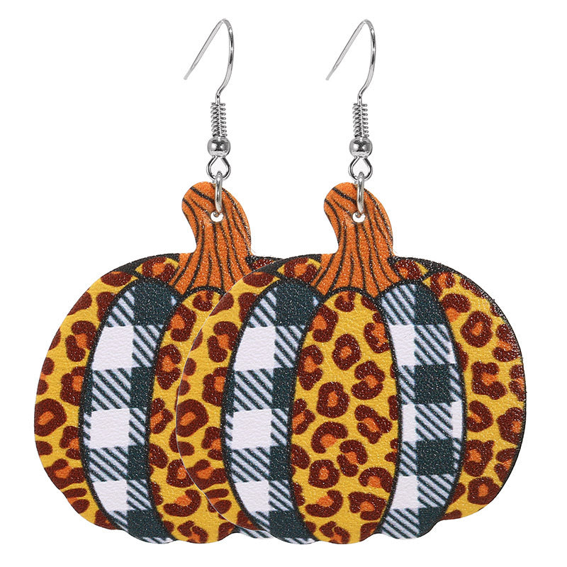 Wholesale Thanksgiving Pumpkin Turkey Festival Skin Maple Leaf PU Earrings