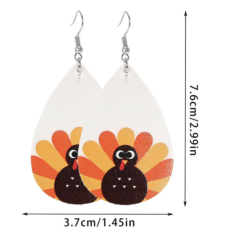 Wholesale Thanksgiving Pumpkin Turkey Festival Skin Maple Leaf PU Earrings