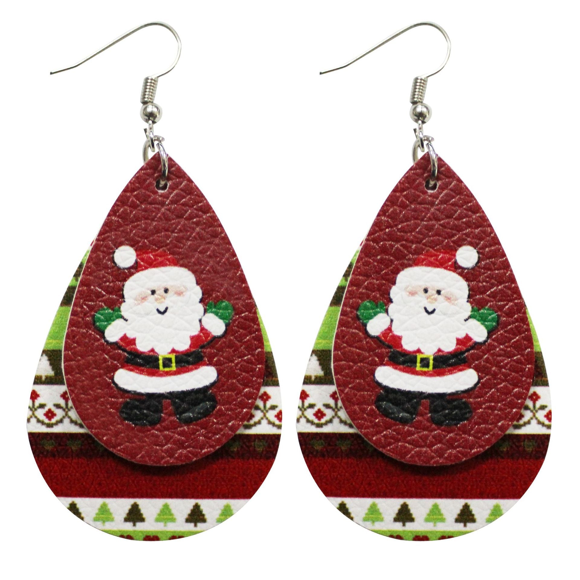 Wholesale Christmas Santa Claus Water Drop Leather Earrings
