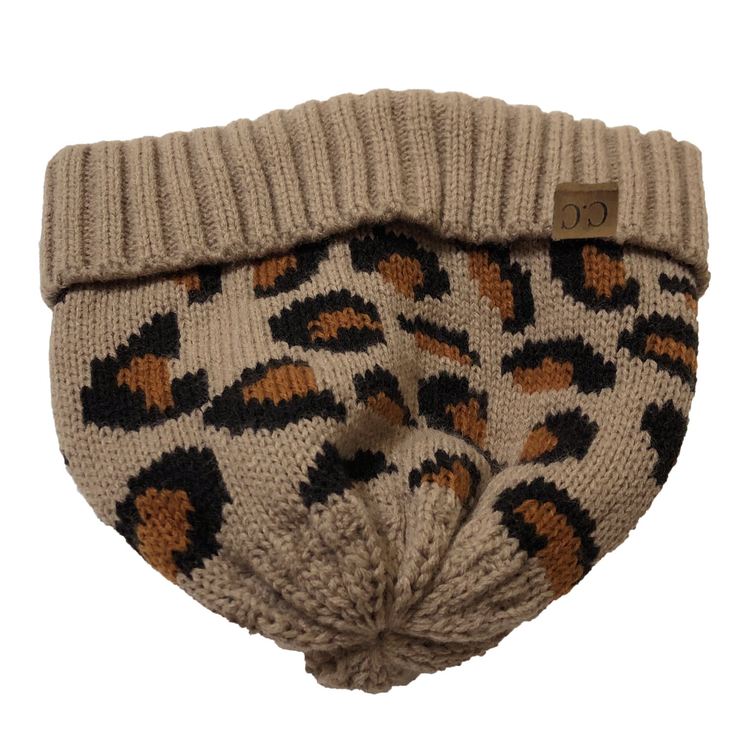 Wholesale Leopard Print Curled Edge Autumn and Winter Warm Wool Knitted Hat
