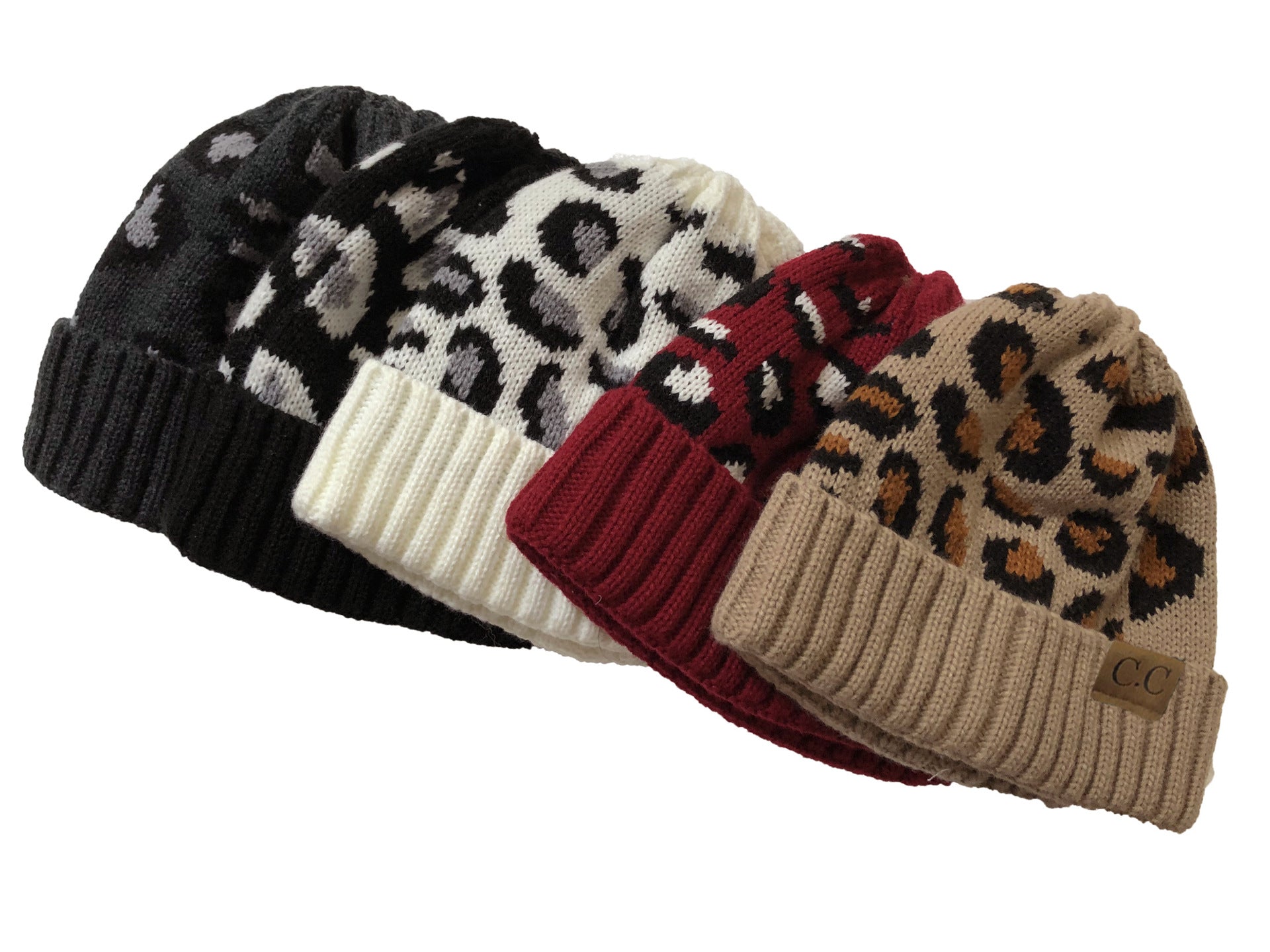 Wholesale Leopard Print Curled Edge Autumn and Winter Warm Wool Knitted Hat