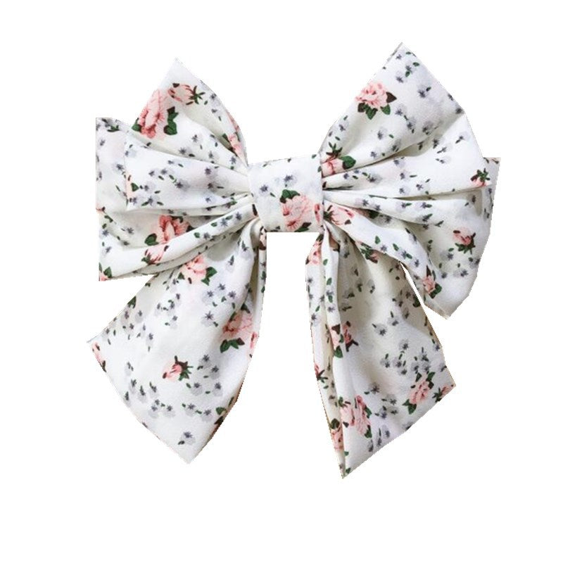 Wholesale Three-layer Floral Large Bow Fabric Chiffon Back Head Spring Clip