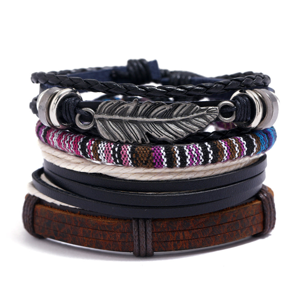 Wholesale DIY Hand Woven Men's Multi-layer Leather Bracelet