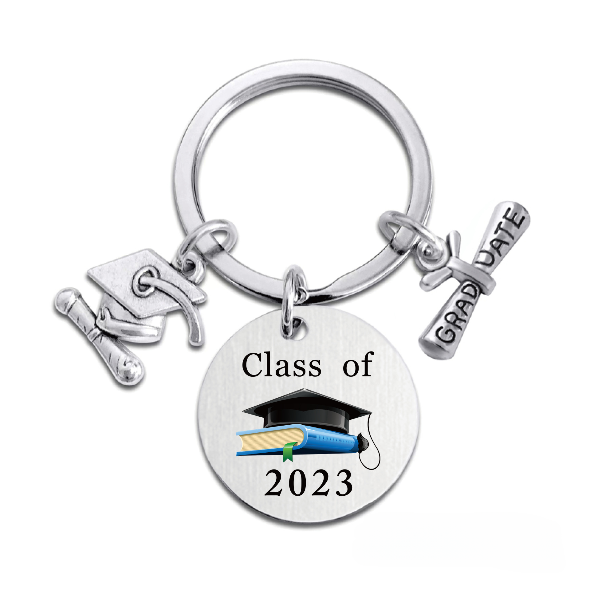 Wholesale Stainless Steel Round 2023 Graduation Gift Metal Keychains