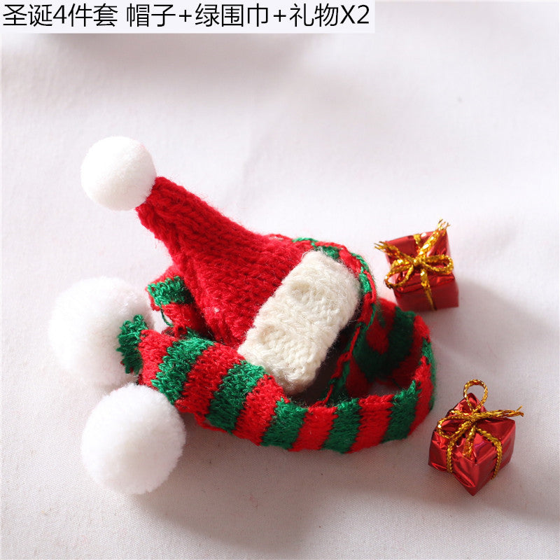 Wholesale Dollhouse1:12 Dollhouse model mini knitted hat stretch Christmas hat gift with Scarf model