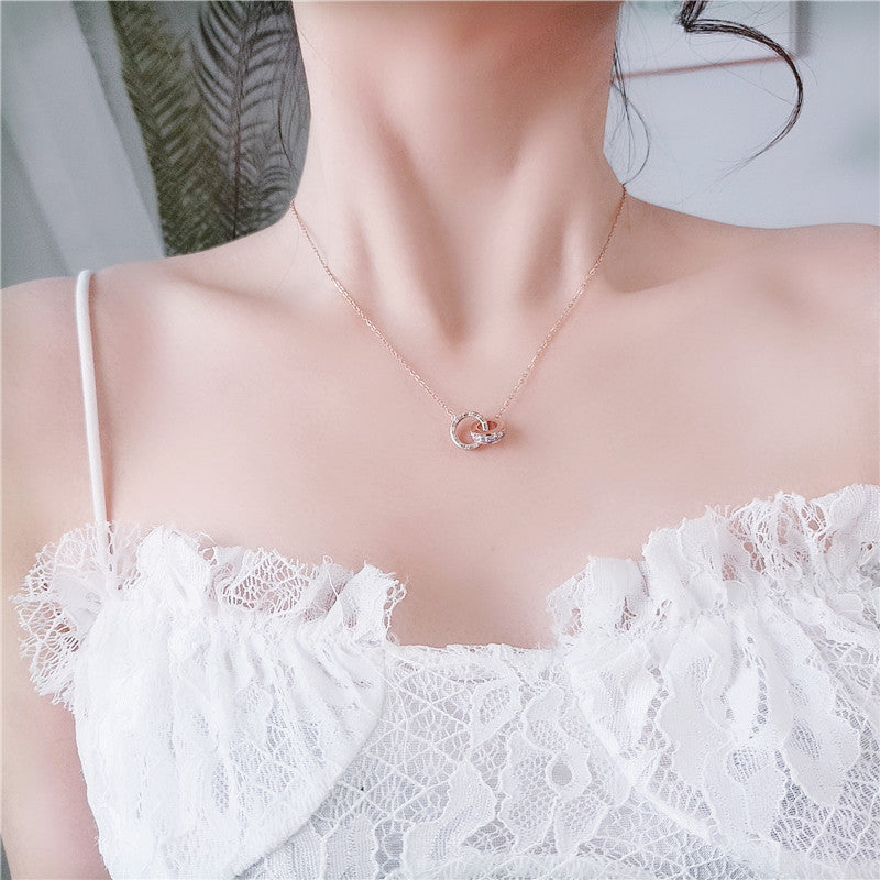 Wholesale Titanium Steel Geometry Roman Numerals and Diamond Necklace