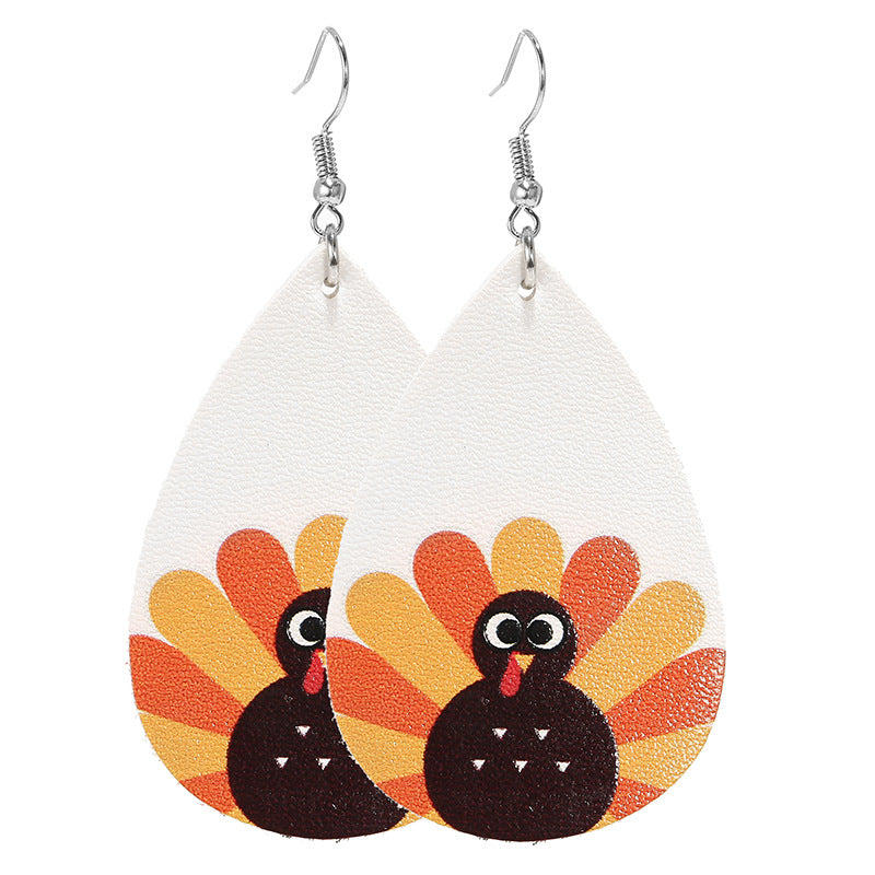 Wholesale Thanksgiving Pumpkin Turkey Festival Skin Maple Leaf PU Earrings