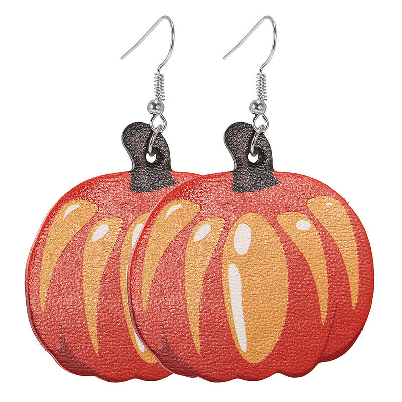 Wholesale Thanksgiving Pumpkin Turkey Festival Skin Maple Leaf PU Earrings