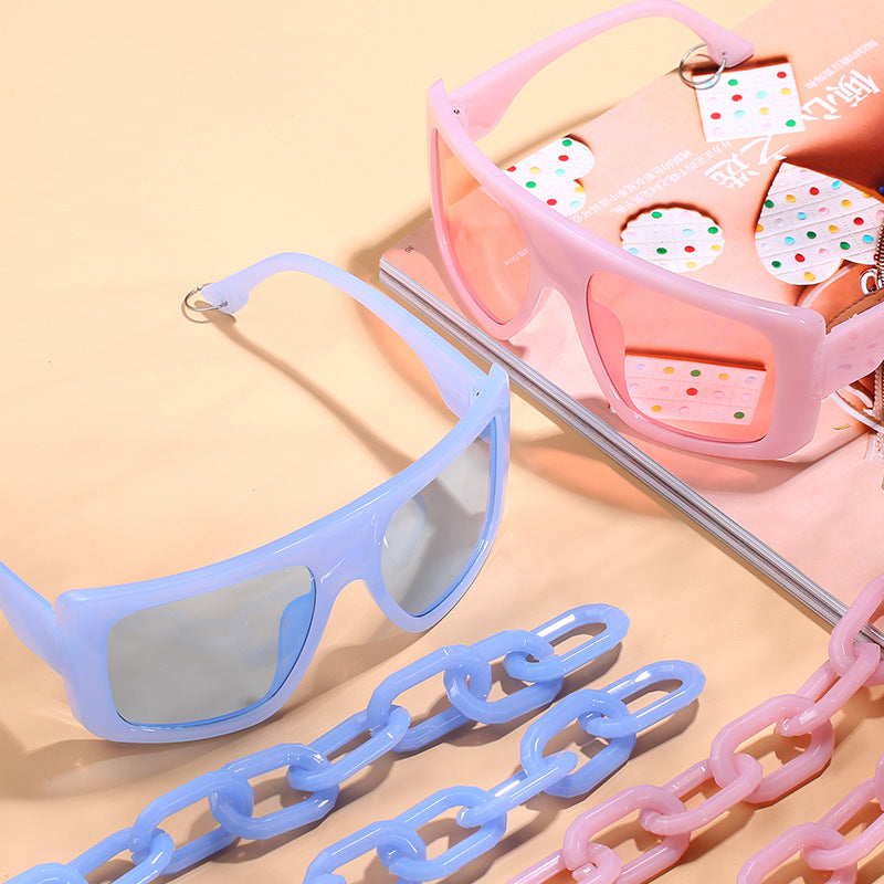 Wholesale PC Large Square Frame Chain Sunglasses
