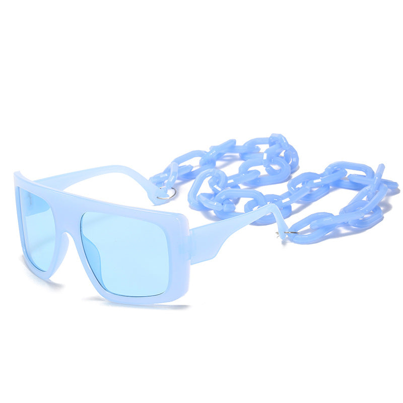 Wholesale PC Large Square Frame Chain Sunglasses