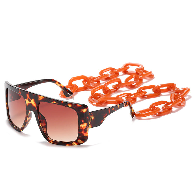 Wholesale PC Large Square Frame Chain Sunglasses