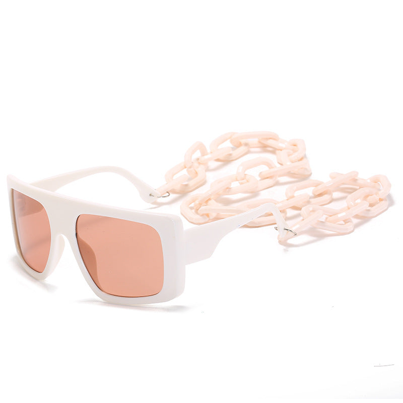 Wholesale PC Large Square Frame Chain Sunglasses