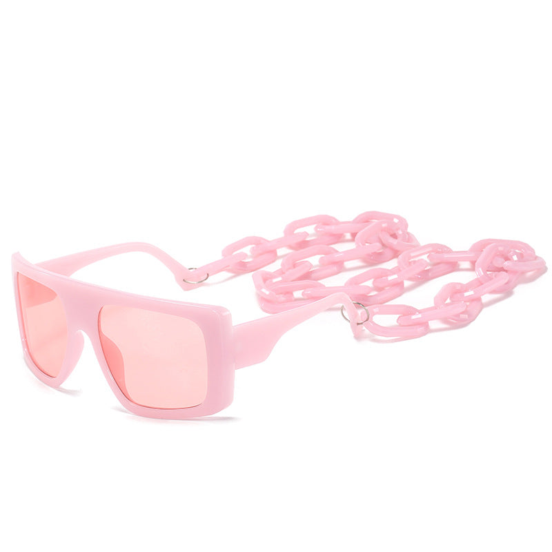 Wholesale PC Large Square Frame Chain Sunglasses
