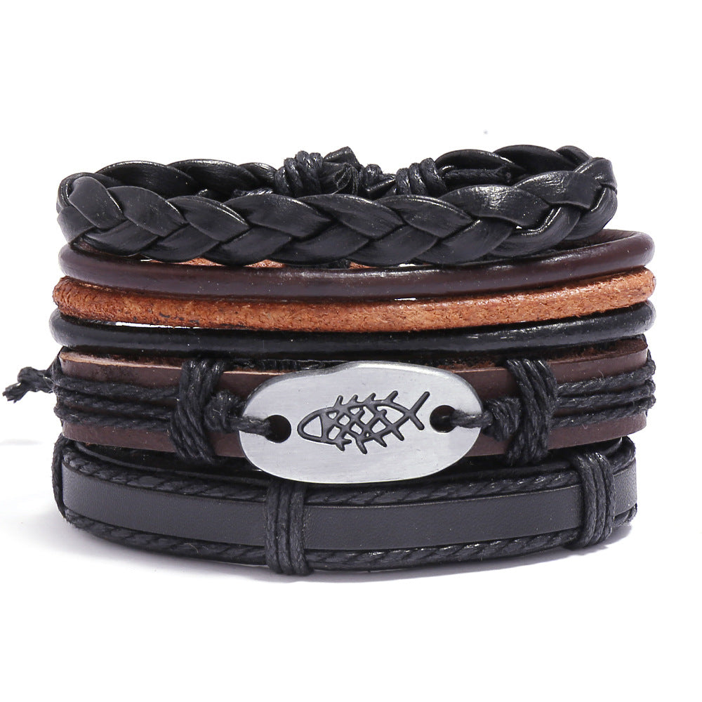 Wholesale DIY Hand Woven Men's Multi-layer Leather Bracelet