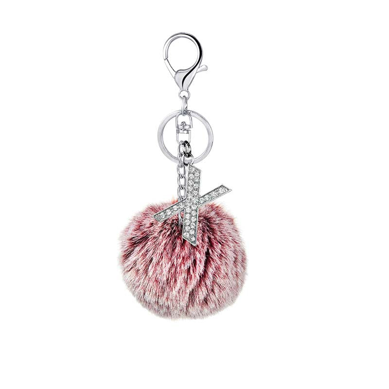 Wholesale Diamond Alloy Letter Fur Ball Keychain