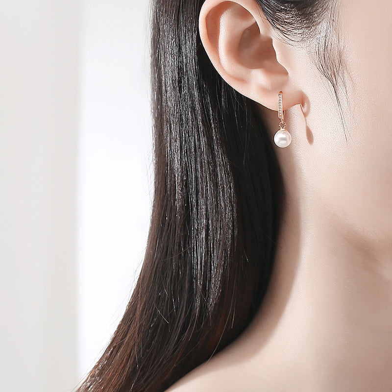 Wholesale Pearl sterling silver elegant rose gold earrings