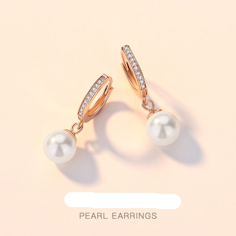 Wholesale Pearl sterling silver elegant rose gold earrings