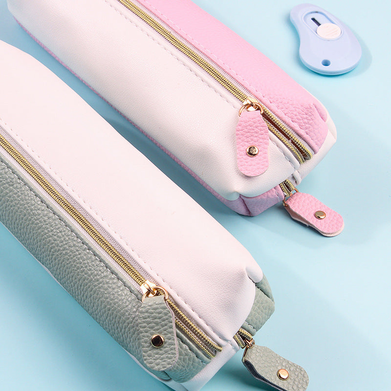 Wholesale PU Creative Double Zipper Pen Bags