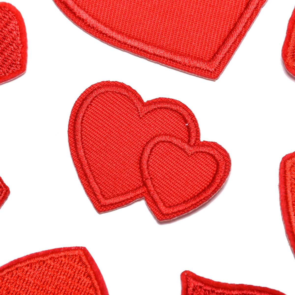 Wholesale Adhesive Backed Embroidered Patch Red Double Heart Design Cute Clothing DIY Accessory