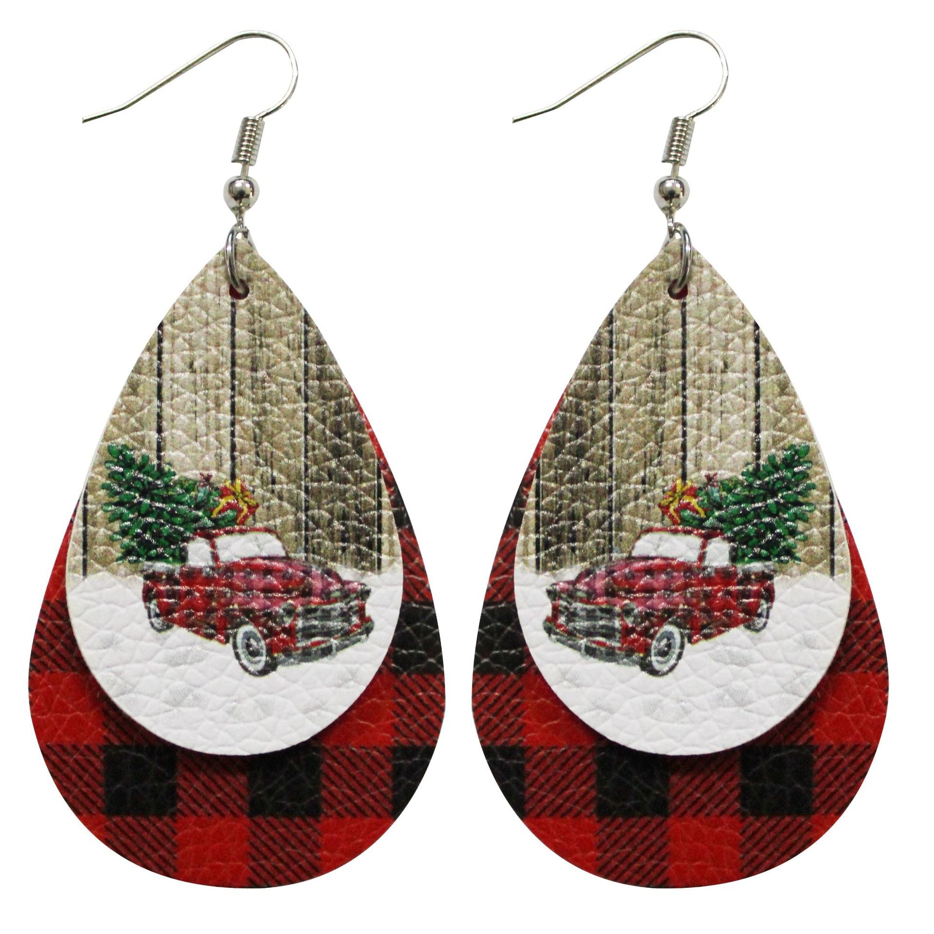 Wholesale Christmas Santa Claus Water Drop Leather Earrings