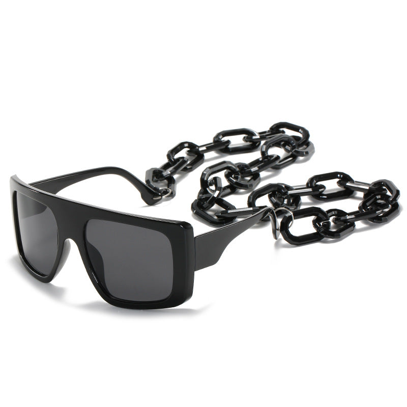 Wholesale PC Large Square Frame Chain Sunglasses