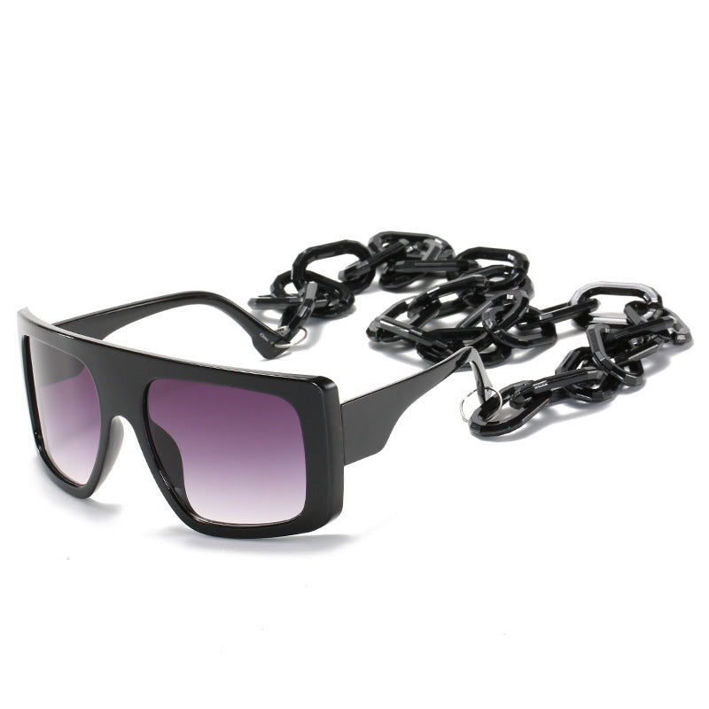 Wholesale PC Large Square Frame Chain Sunglasses