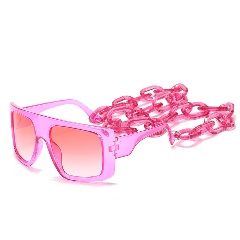 Wholesale PC Large Square Frame Chain Sunglasses