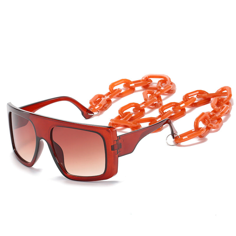 Wholesale PC Large Square Frame Chain Sunglasses