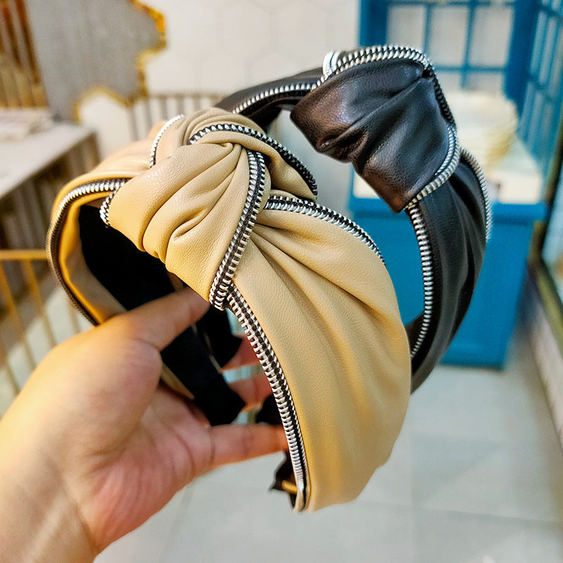 Wholesale Pu Leather Wide Edge Knotted Headband