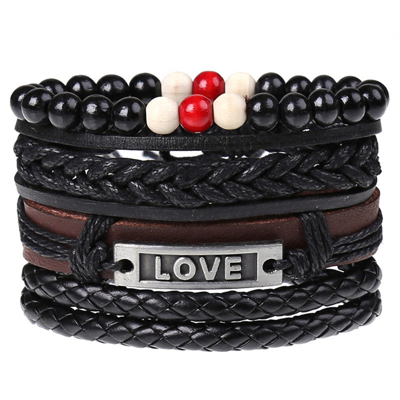 Wholesale DIY Hand Woven Men's Multi-layer Leather Bracelet